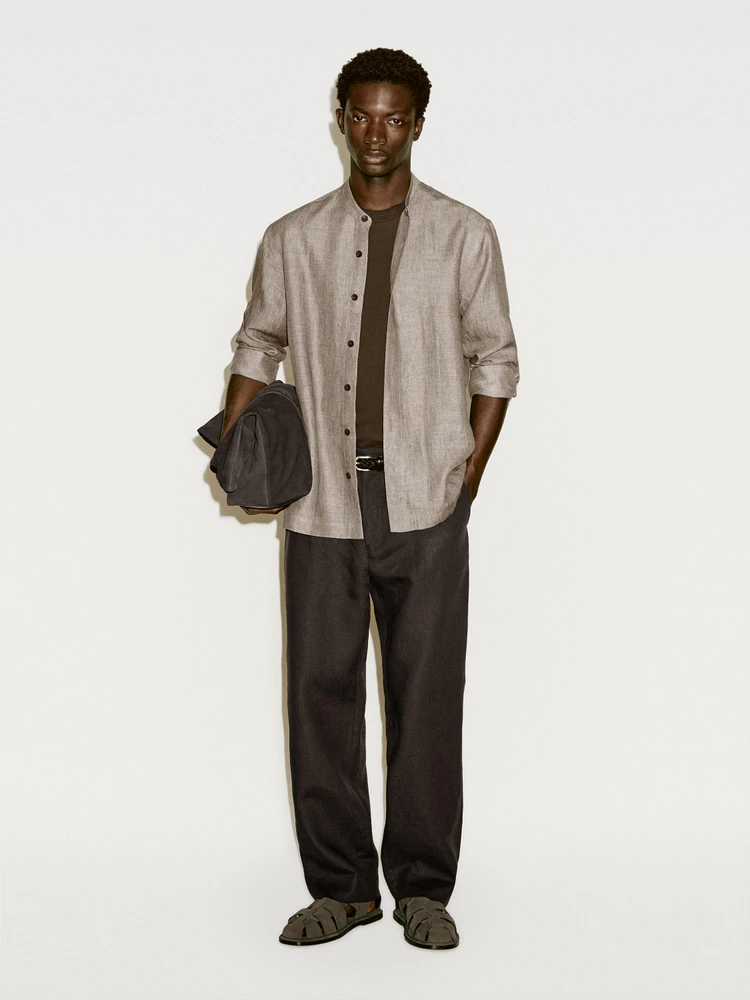 Chemise à col officier regular en lin - Limited Edition