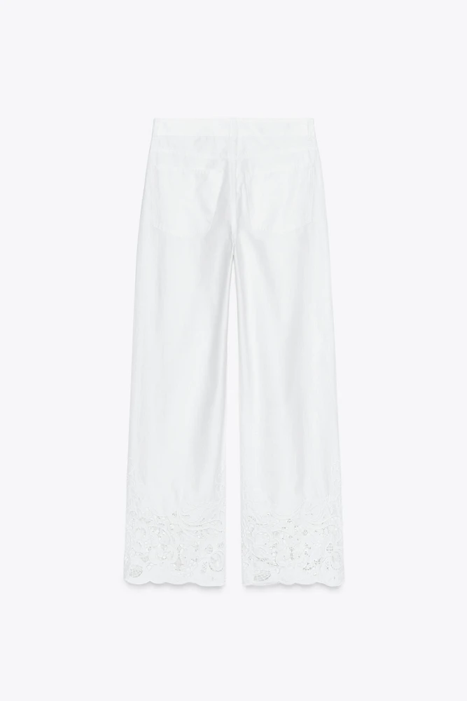 EMBROIDERED STRAIGHT LEG PANTS