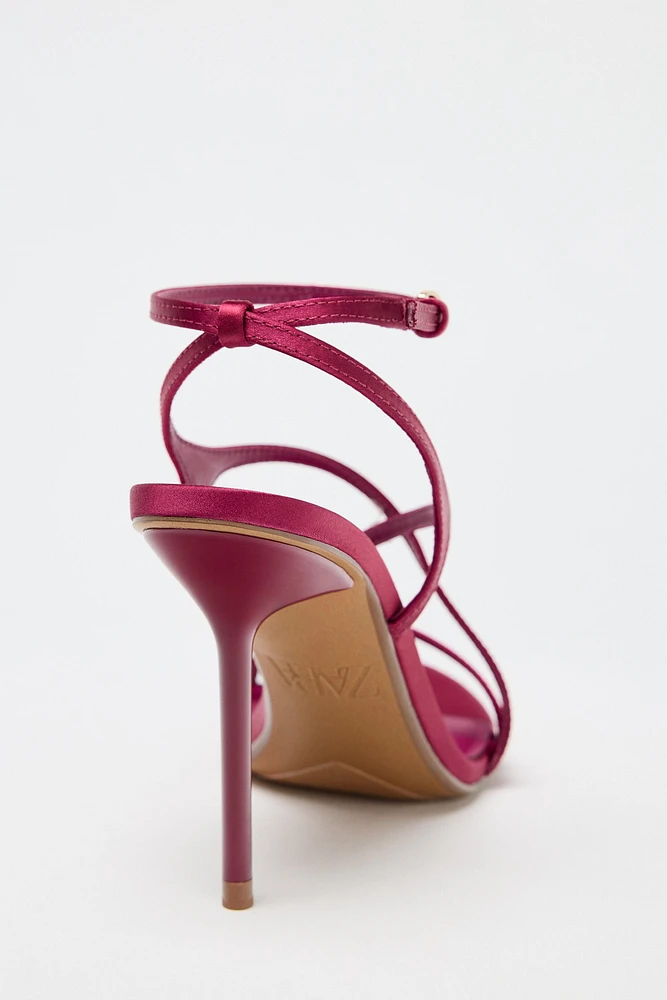 SATIN EFFECT HEELED SANDALS