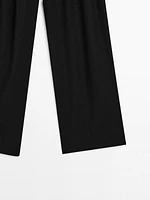 Linen blend darted straight-leg trousers