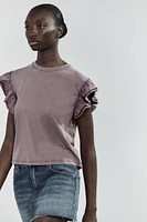 WASHED EFFECT RUFFLE T-SHIRT