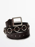 Nappa leather belt with ring details