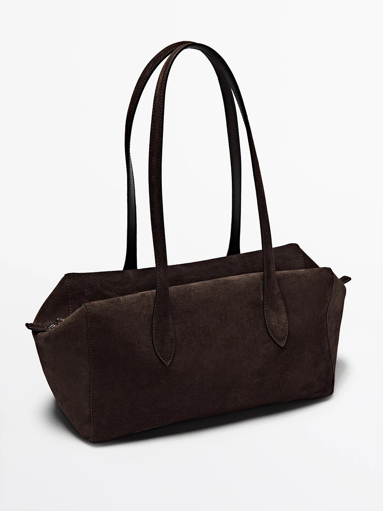 Split suede leather west satchel bag