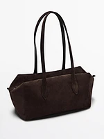 Split suede leather west satchel bag