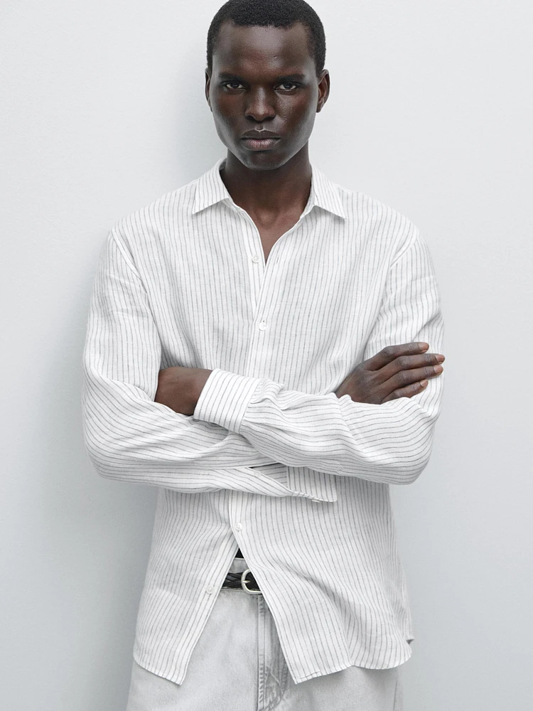 Chemise slim à rayures en lin