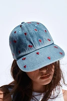 EMBROIDERED DENIM EFFECT CAP