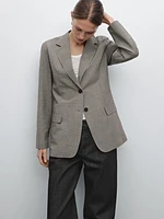 Blazer à carreaux en coton et lin mélangés