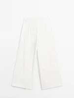 Linen blend darted palazzo trousers