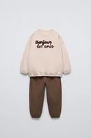 RUFFLY TEXT SWEATSHIRT AND JOGGERS MATCHING SET