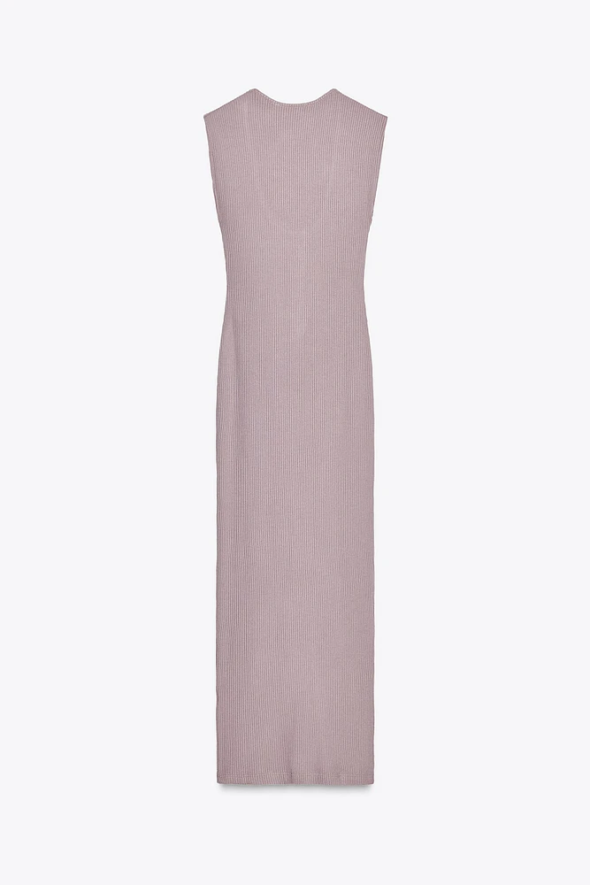 RIBBED MIDI BUTTON DRESS
