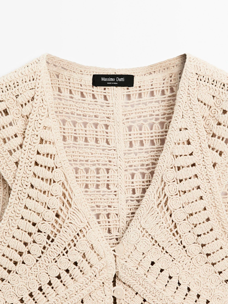 Embellished crochet knit vest