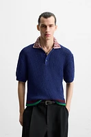 CONTRAST TEXTURED KNIT POLO SHIRT
