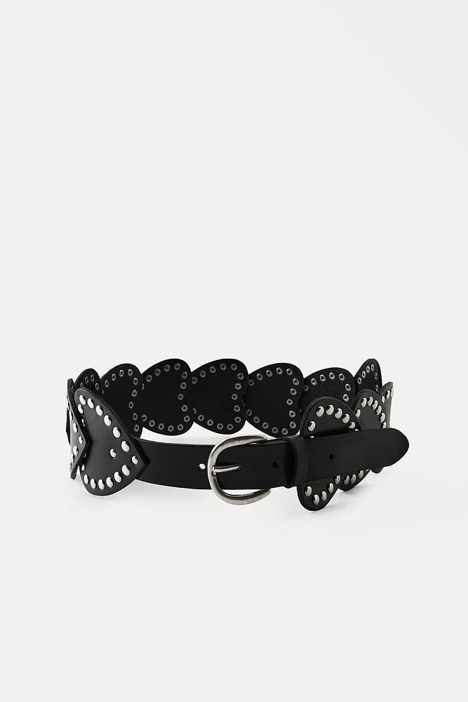 STUDDED HEART LEATHER BELT