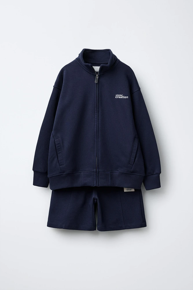 ZIP SWEATSHIRT AND LABEL BERMUDA SET