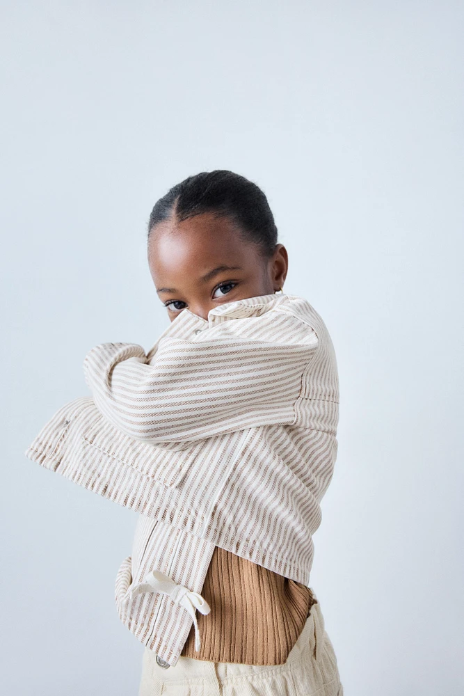 STRIPED TWILL JACKET WITH BOWS