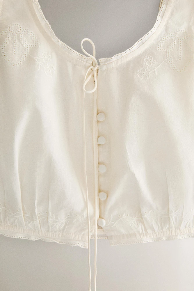 TOP COTON DENTELLE ET FRONCÉ