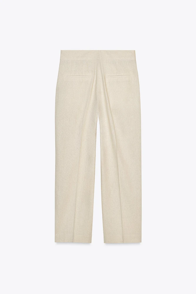 PLEATED LINEN STRAIGHT LEG PANTS