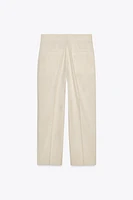 PLEATED LINEN STRAIGHT LEG PANTS