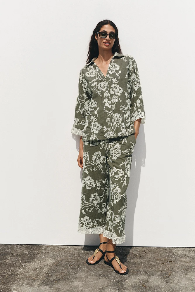 CHEMISE BRODÉE MANCHES GUIPURE