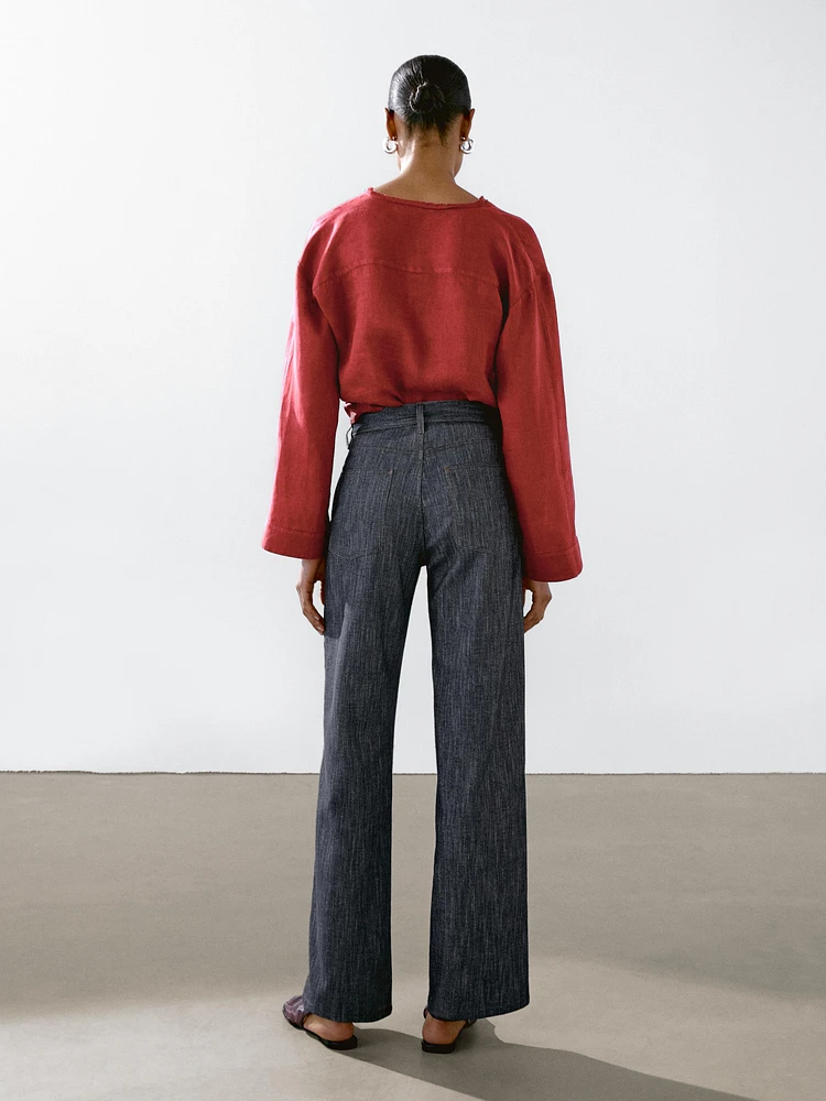 Cotton blend denim trousers