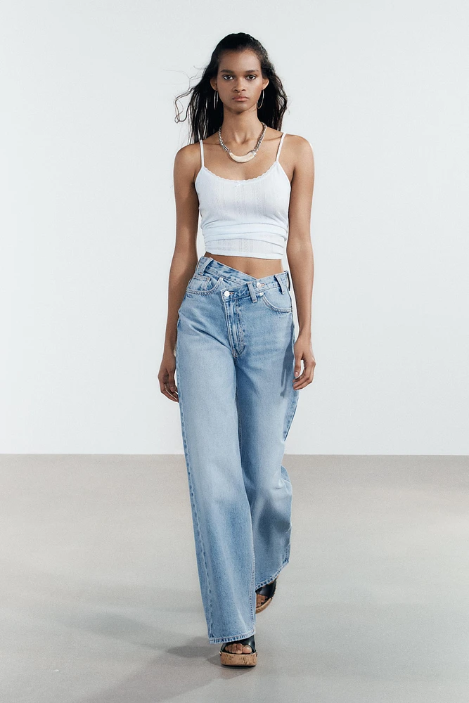 TRF HIGH-RISE WIDE LEG CROSSOVER WAIST JEANS