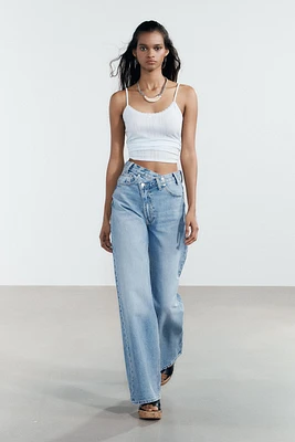TRF HIGH-RISE WIDE LEG CROSSOVER WAIST JEANS