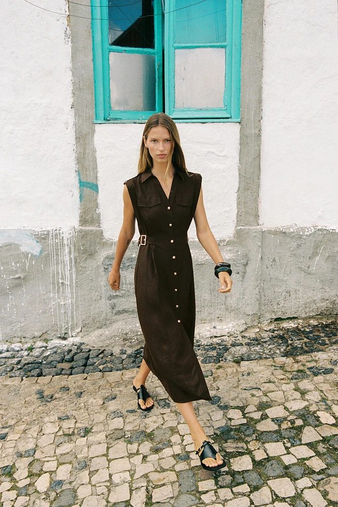 LINEN MIDI DRESS