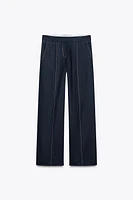 STRAIGHT FIT LINEN PANTS WITH TOPSTITCHING