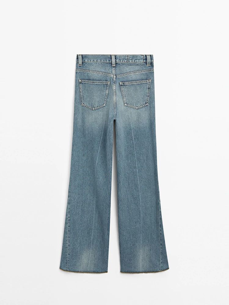 Jean flare taille haute coton