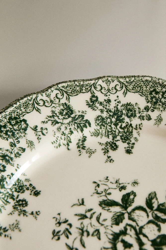 ASSIETTE PLATE FAÏENCE IMPRIMÉ FLEURS