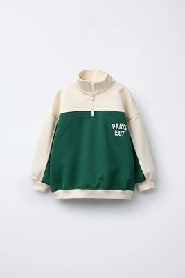 EMBROIDERED TEXT ZIPPERED SWEATSHIRT