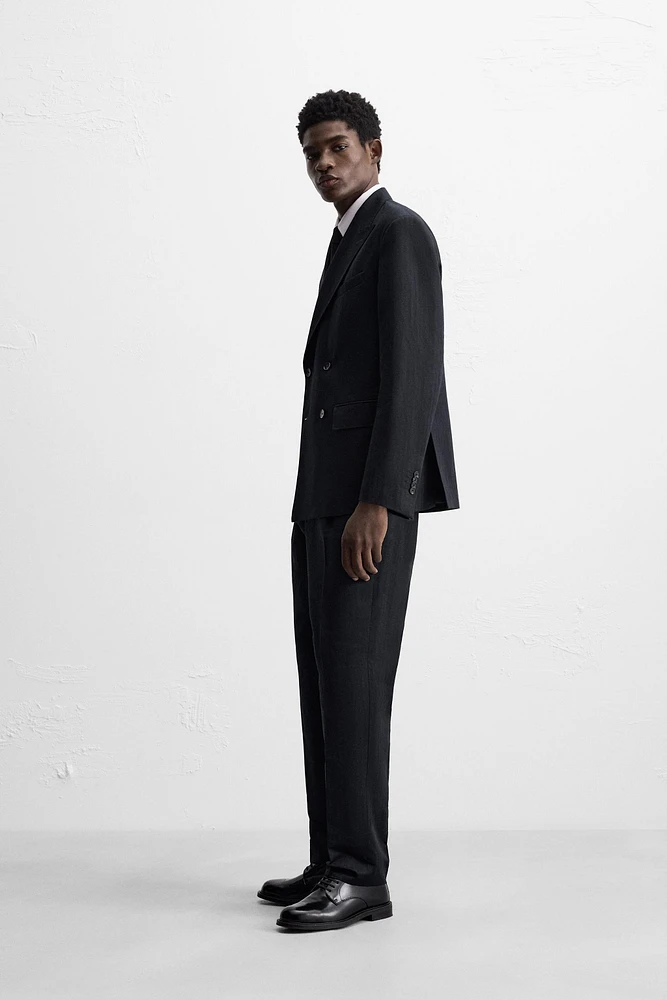 PANTALON DE COSTUME À CHEVRONS LIN ET COTON