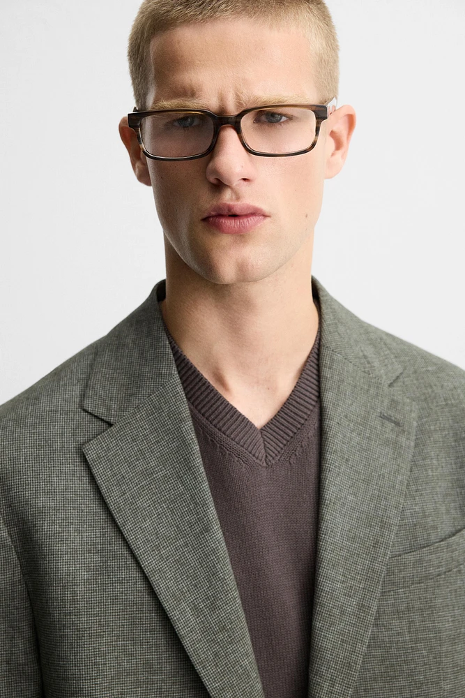 HOUNDSTOOTH LINEN BLEND SUIT JACKET