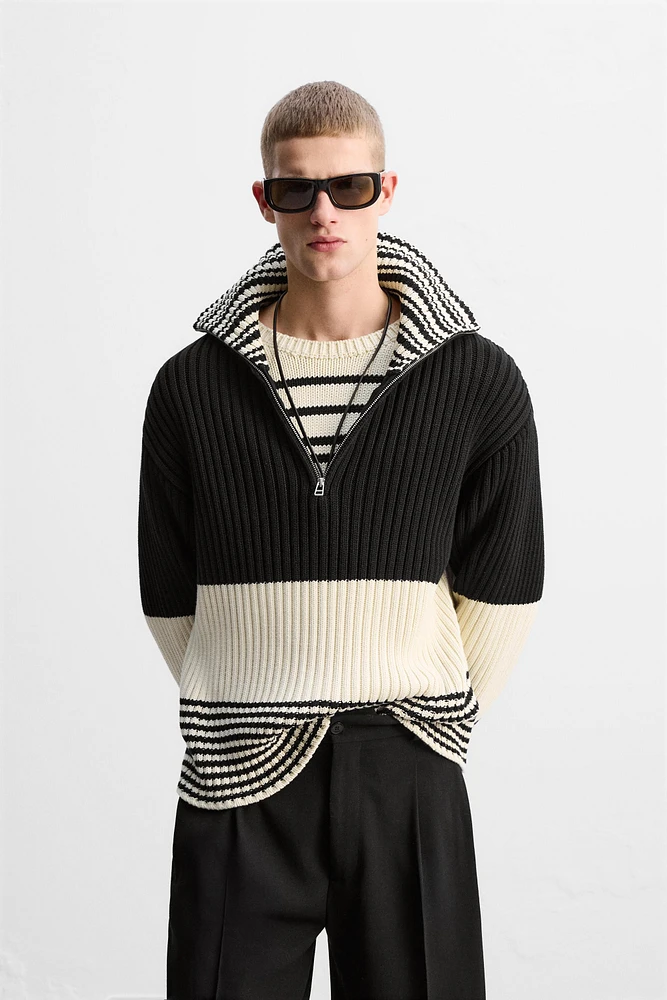 LIMITED EDITION STRIPED ZIP NECK SWEATER