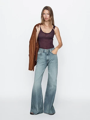 Jean flare taille haute coton