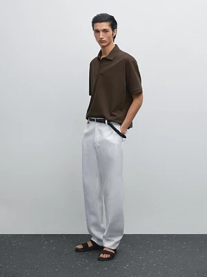 Cotton blend slim fit knit polo shirt