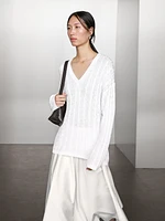 Pull coton en maille tressée ajourée