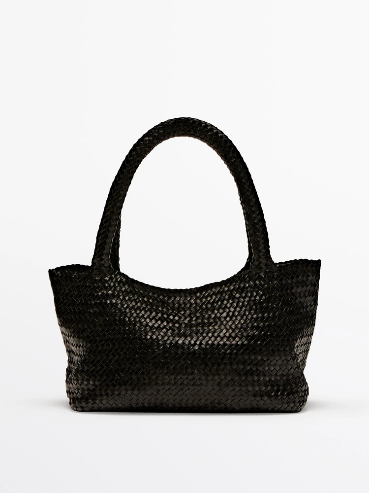 Sac mi-tote tressé en cuir nappa