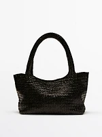 Sac mi-tote tressé en cuir nappa