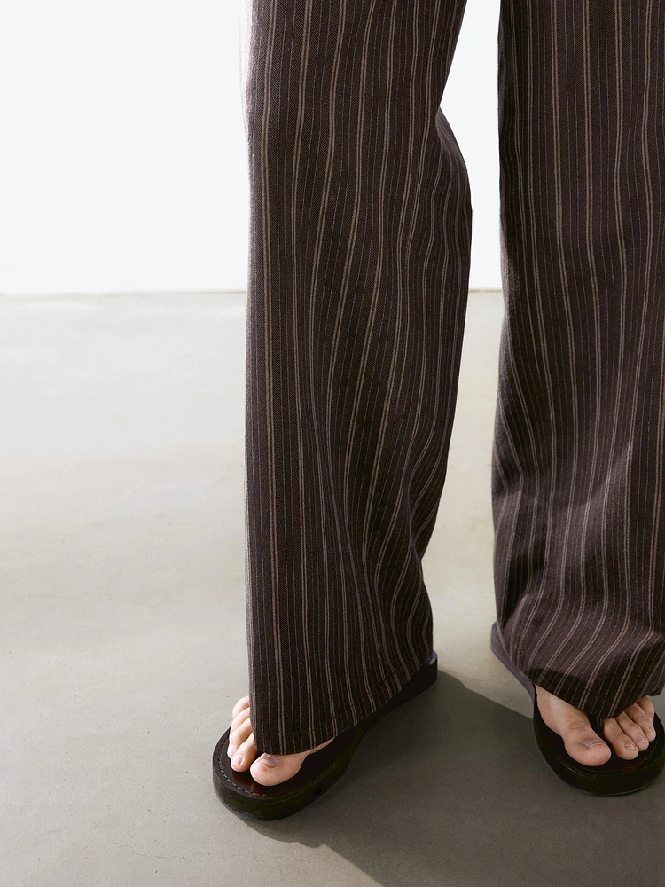 Low-rise wide-leg striped trousers