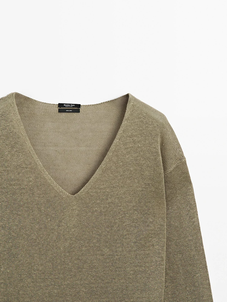 100% linen V-neck sweater