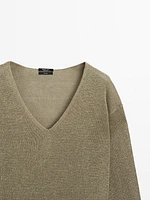100% linen V-neck sweater