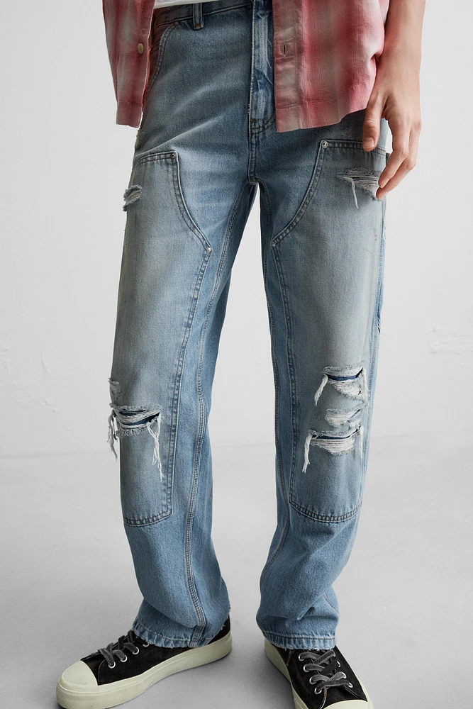 STRAIGHT FIT RIPPED CARPENTER JEANS