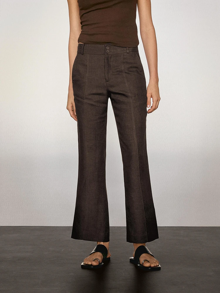 100% linen flare fit trousers