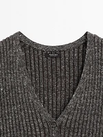 Linen blend flecked thread knit vest