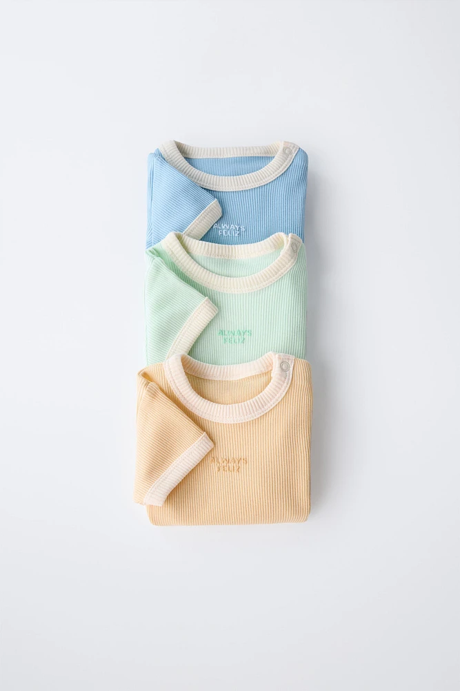 THREE-PACK OF CONTRAST RIB BODYSUITS