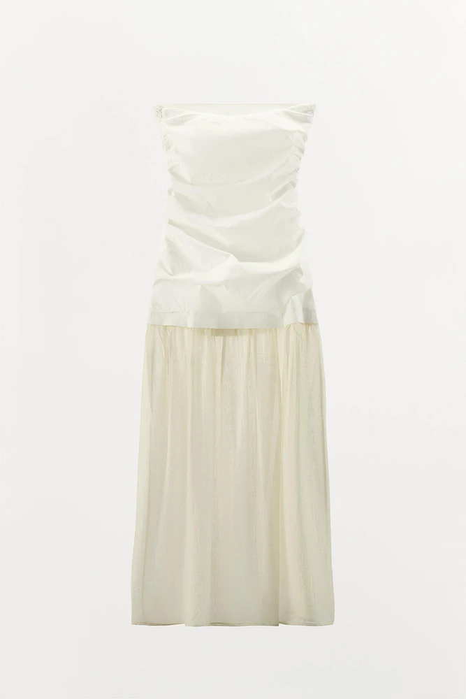 COMBINATION STRAPLESS MIDI DRESS