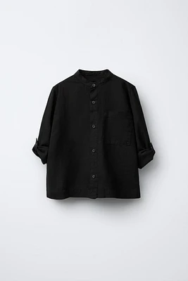 LINEN MANDARIN COLLAR SHIRT