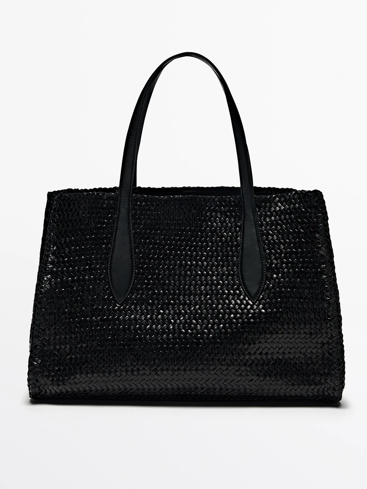 Grand sac satchel tressé en cuir nappa