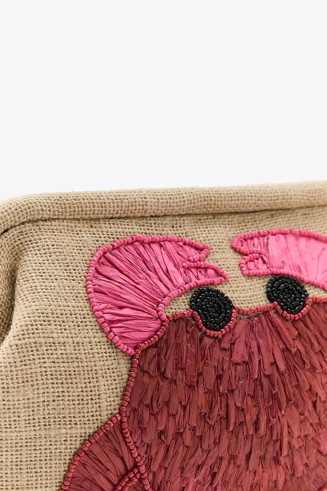RAFFIA CRAB BEADED BAG